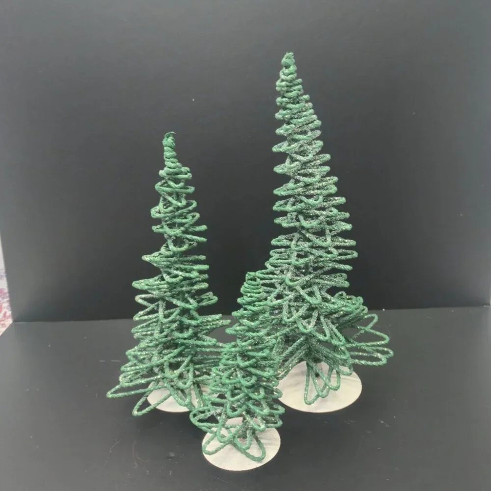 Vintage Dept 56 Village Frosted Zig-zag Trees Set of 3 Retired Green 5250-7 star - Picture 3 of 9